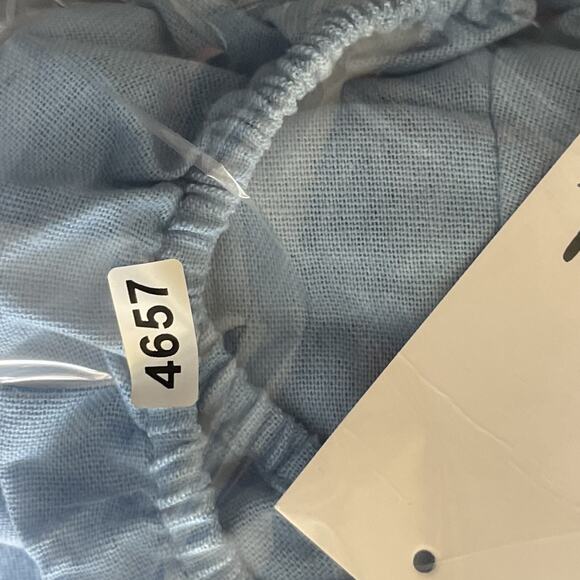 P Cill Linen Blend Mini Dress Womens Medium Blue Tie Front Ruffle Cut Out NEW - Picture 14 of 14